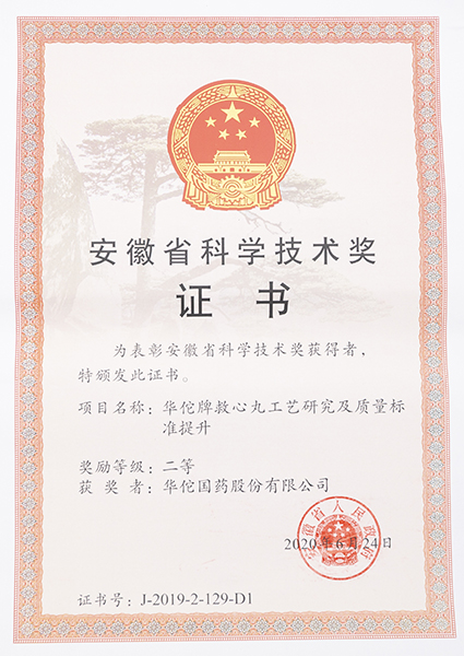 (救心丸公司）省科技奖二等奖